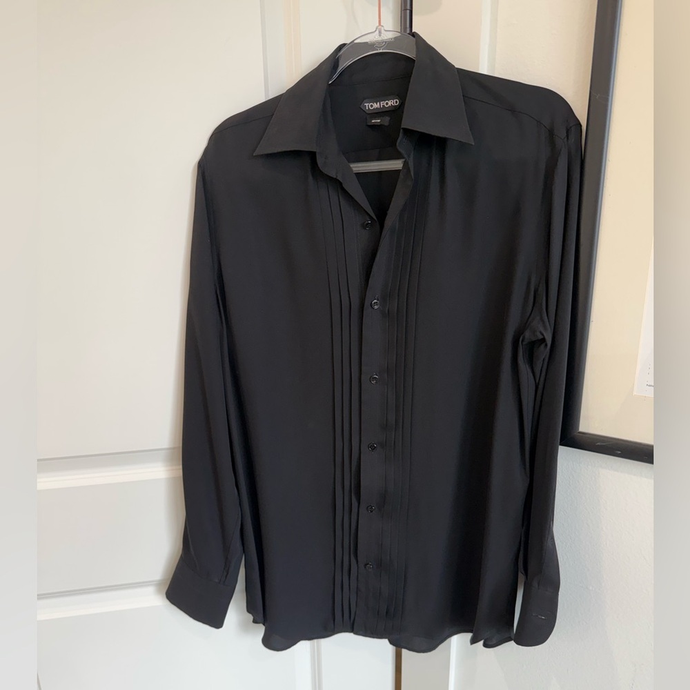 Tom Ford Black Pleated Silk Blouse